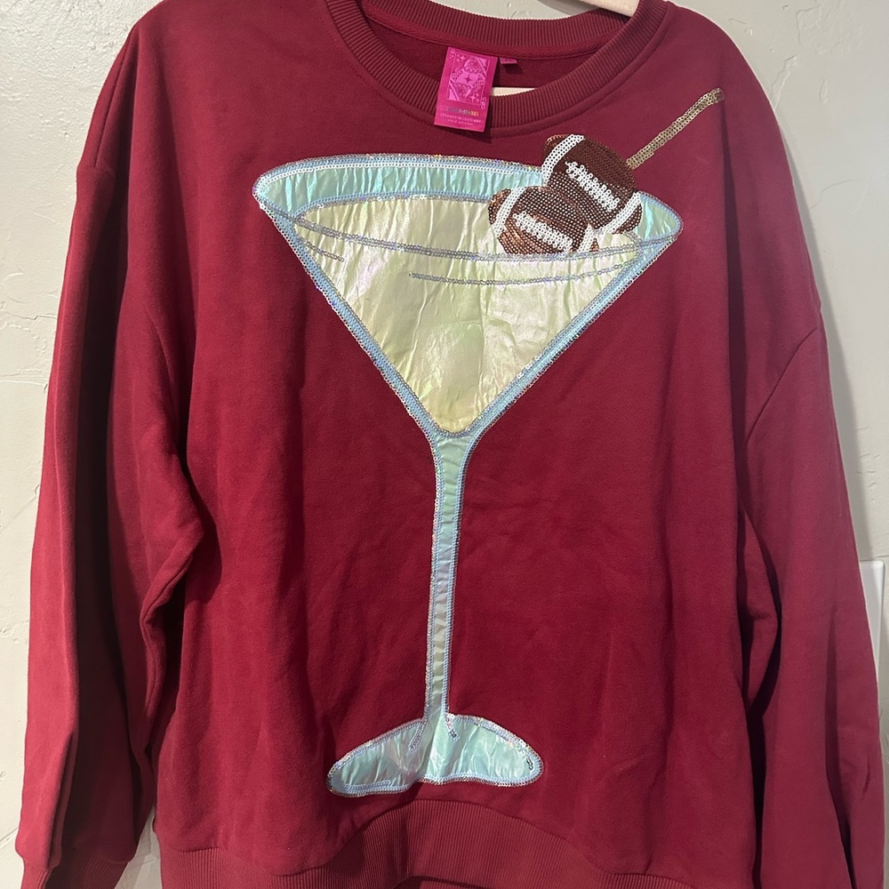 QUEEN OF SPARKLES Garnet/Crimson Football Martini Sweatshirt